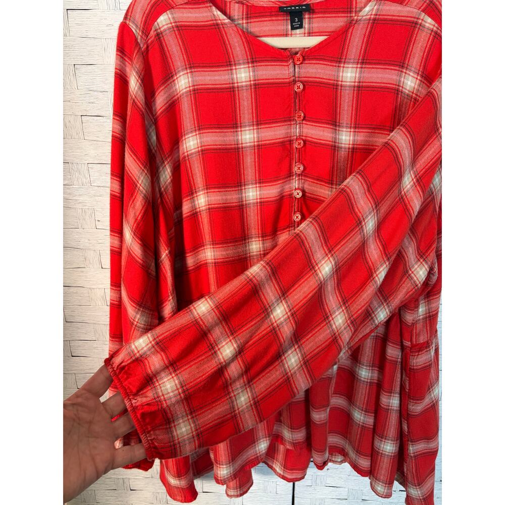 Torrid womens blouse flannel peplum ruffle plaid quarter button grunge plus size - Picture 2 of 11